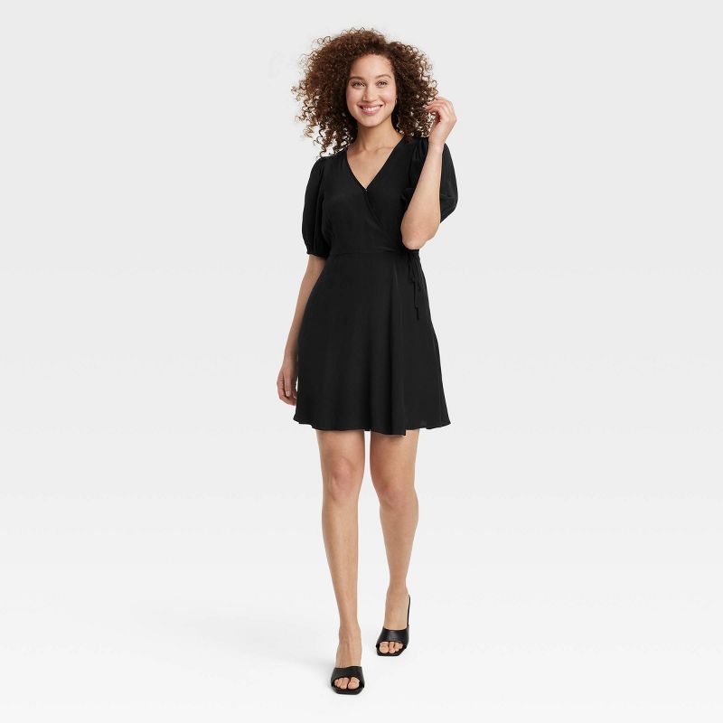 Women's Balloon Short Sleeve Mini Wrap Dress - A New Day™, 4 of 12