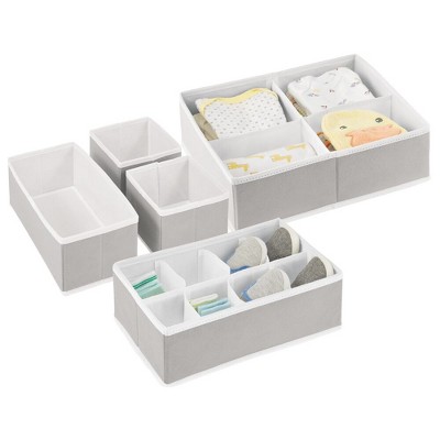 Image of mDesign Fabric Baby Nursery Divided Organizers, Set of 5, Stone Gray/White
