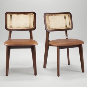Art Leon Genuine Leather Dining Chairs with Cane Back, Set of 2 - 1 of 4