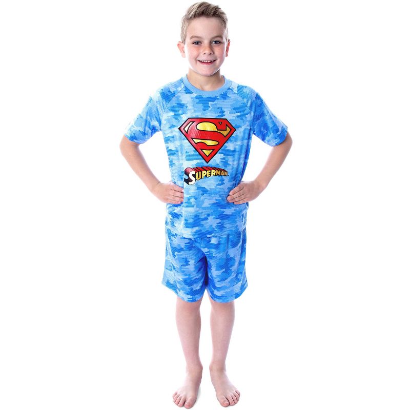 DC Comics Boys' Justice League Digital Camo Superman 2 PC Pajama Set Blue, 5 of 6