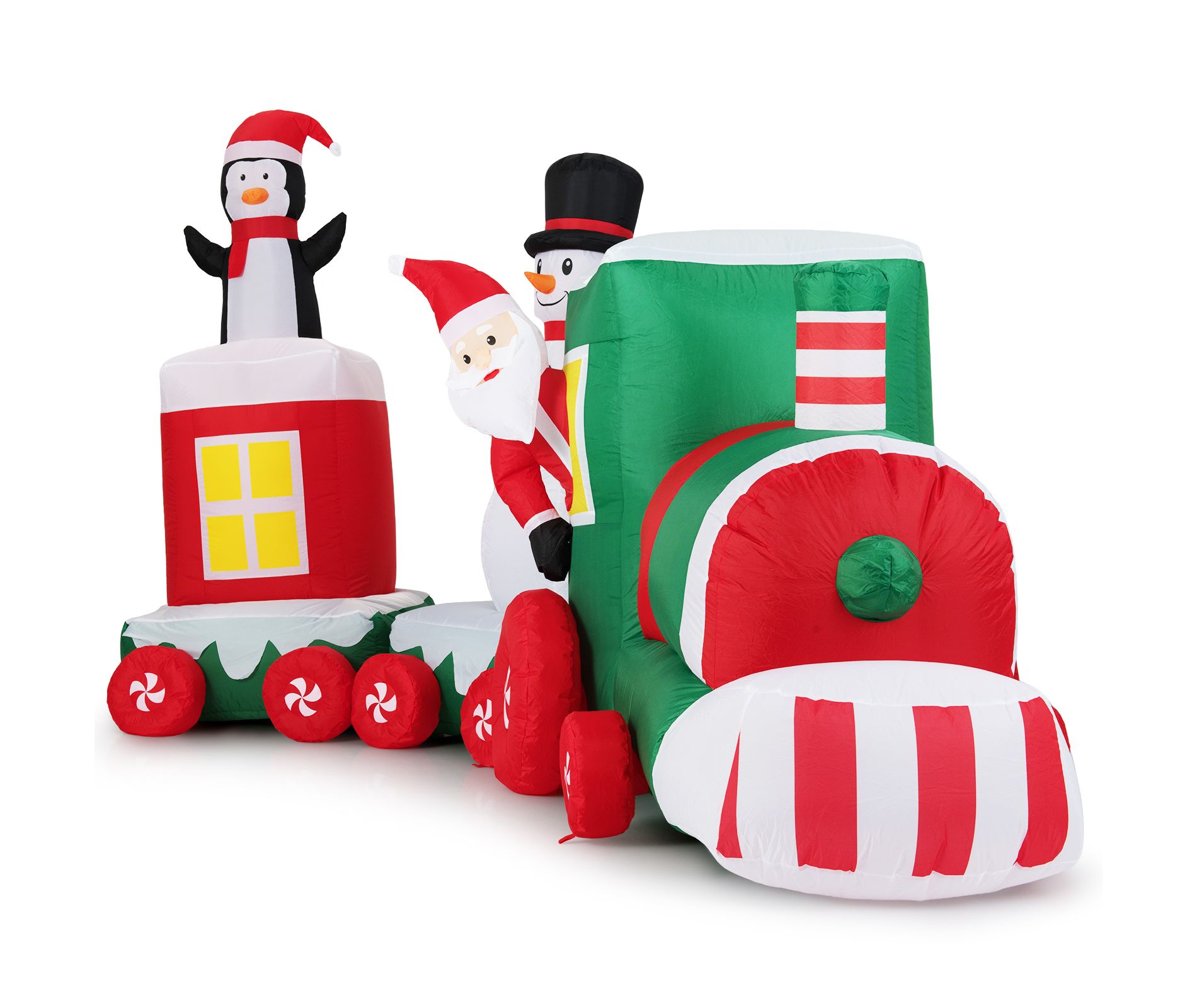 Tangkula 11.5 Ft Outdoor Christmas Inflatable Train Blow up Xmas Train Decoration w/ Santa Multicolor