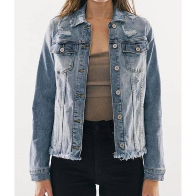 Women's Distressed Denim Jacket - KanCan