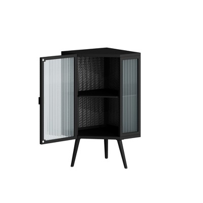 NicBex Bathroom Storage Cabinet,Modern Floor Coner Cabinet with Tempered Glass Door and Shelves for Living Room,Home Office