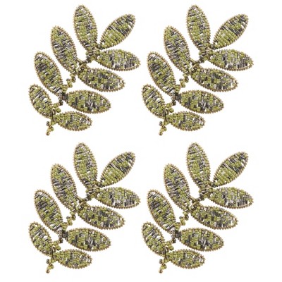 Green and Gold Beaded Leaf Napkin Rings Set of 4