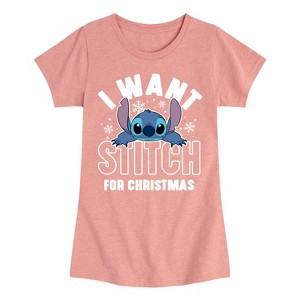 Girls' - Lilo and Stitch - I Want A Stitch For Christmas Fitted Short Sleeve Graphic T-Shirt - 1 of 3