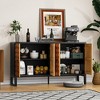 Mid-Century Modern Storage Cabinet – Retro 4-Door Wooden Buffet Cabinet with Geometric Pattern & Adjustable Shelf - 4 of 4