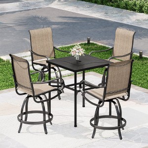 Captiva Designs 5pc Outdoor Patio Steel Bar Table & Sling High Bar Swivel Stools - 1 of 4