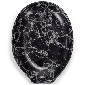 Nat & Jules Marbled Black 6 x 4 Glossy Ceramic Oval Countertop Spoon Rest - 1 of 4