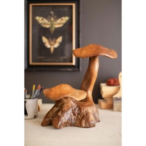 Hand-Carved Teak Mushroom Sculpture – 13.5" Tall Natural Accent by Kalalou - 1 of 3