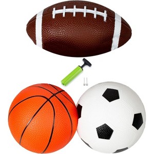 New Bounce Soft Sports Balls for Toddlers - 3 Pack of 5'' Sports Balls - Basketball, Football & Soccer - 1 of 4