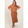 Pinkblush Camel Short Sleeve Side Slit Maternity Plus T-Shirt Midi Dress - 2 of 3
