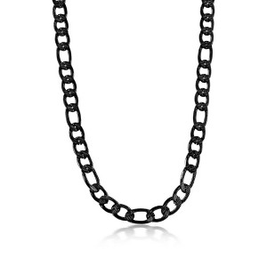 Metallo Stainless Steel 8mm Textured Figaro Chain Necklace - Black Plated - Black - 24 Inch - 1 of 3