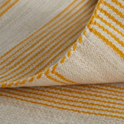 Yellow and Ivory Striped 5' x 8' Handwoven Reversible Rug