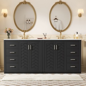 72" Bathroom Vanity with Ceramic Sink - Solid Wood Freestanding Vanity Set with Soft Closing Doors & Drawers, Amber Storage Cabinet - 1 of 4