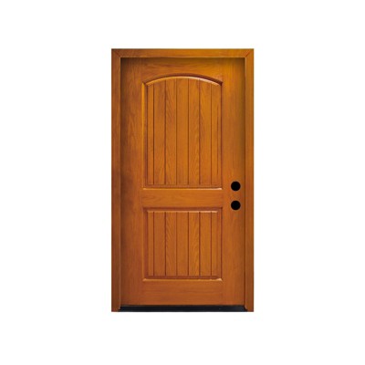 36 in. x 80 in.2-Panel Plank Arch Top Left Hand Inswing Wooden Grain Finished Fiberglass Knock Down Front Exterior Door with Door Jamb
