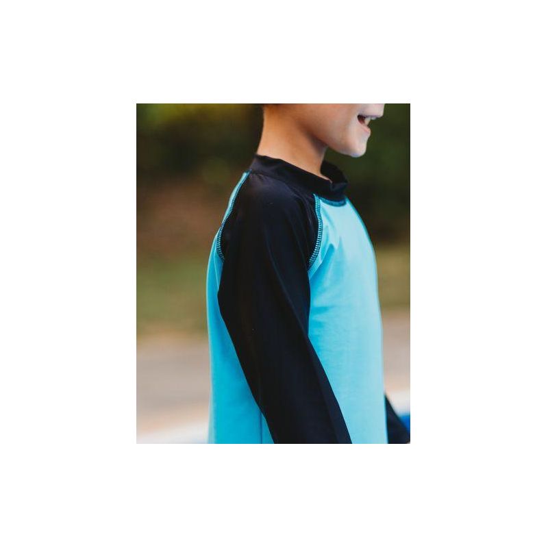 City Threads USA-Made Swim UPF 50+ Boys Color Block Long Sleeve Rashguard Shirt, 2 of 4