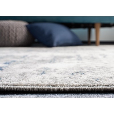 6'7" Square Grey and Blue Abstract Synthetic Area Rug