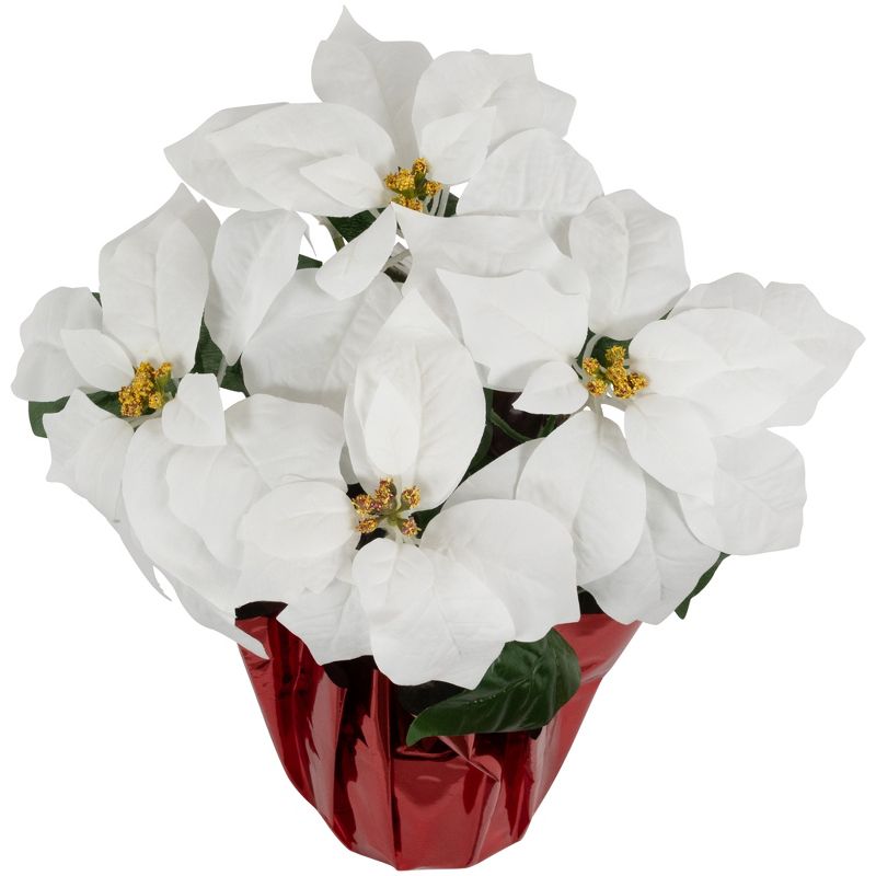 Northlight 14.5" White Artificial Christmas Poinsettia with Red Wrapped Base, 4 of 7