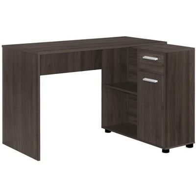 Vynxaria Contemporary Modern 46"L L-Shape Corner Computer Desk - Storage Drawers/Cubbies/Cabinet, Brown Laminate (Oak Wood-Look), Home Office/Laptop