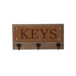 VIP Wood 11.81 in. Brown Key Holder with 3 Hooks - 1 of 2