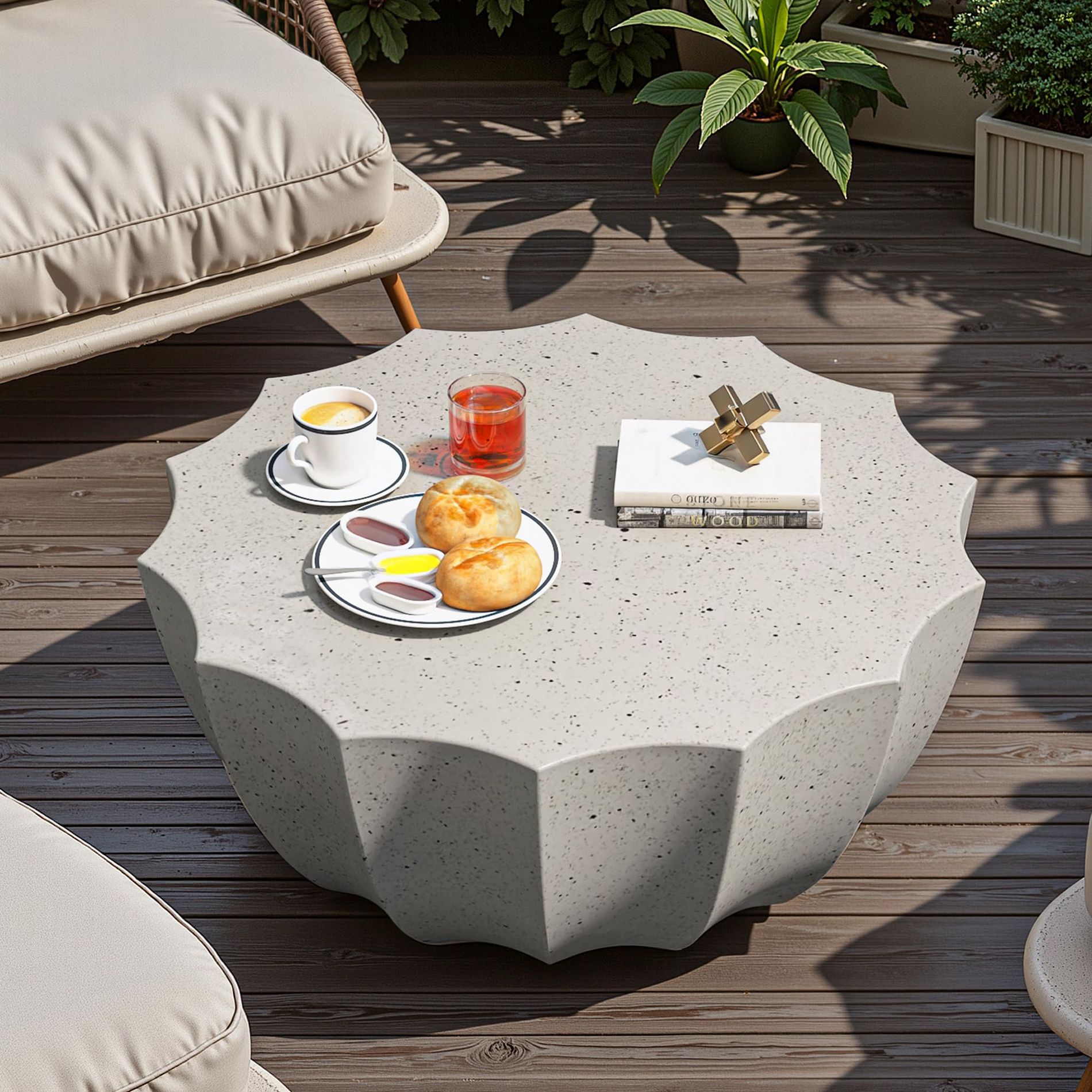 35.43"Coffee Table Indoor Outdoor Furniture Modern Stylish Design Perfect for Patio Garden Backyards Durable (White)