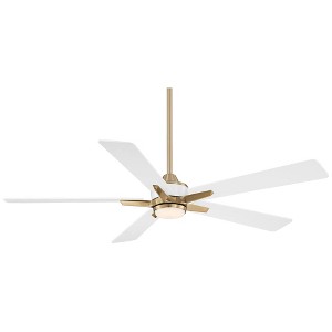 Casa Vieja 52" Vegas Nights Modern Indoor Ceiling Fan 5 Blade LED Light Remote Control Soft Brass Finish White Wood Blades Bedroom Living Room Kitchen - 1 of 4
