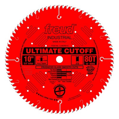 Freud LU85R010 10 Inch 80 Teeth Ultimate Cut Off Crosscutting Wood Saw Blade with Unique Side Grind and No Stabilizers Required