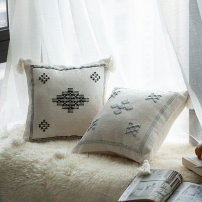 Bohemian 16" Black Cotton Throw Pillow Cover with Tribal Tassels