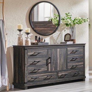 SinCiDo Farmhouse 8 Drawer Bedroom Dresser w/Adjustable Shelf, Thick Plank Design, Wood Closet Dresser for Bedroom, Living Room - 1 of 4