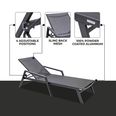 Black Aluminum Adjustable Patio Sling Chaise Lounge Chair