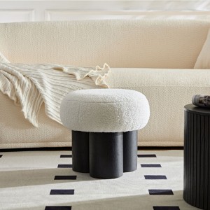 Sapphtopaz Round Ottoman Upholstered Stool Lamb Wool Foot Stool with Wood Frame Shoe Bench for Living Room, Bedroom, Entryway - 1 of 4