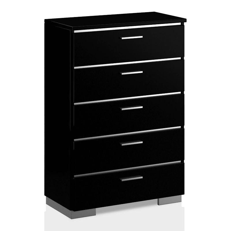 3pc Shorehaven Contemporary Nightstand and Chest California King Bedroom Set Black/Chrome - miBasics, 6 of 7