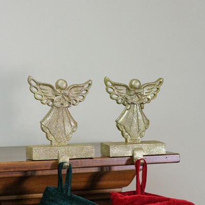 Gold Glitter Angel Christmas Stocking Holders Set of 2