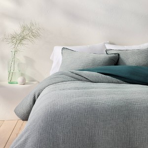 Funda de edredón y juego de fundas de almohada de algodón chambray texturizado - Casaluna™