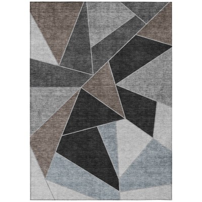 Chocolate Gray And Charcoal Geometric Washable Indoor Outdoor Area Rug
