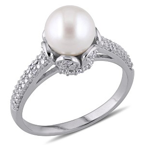 EVERLY JEWELRY | Sterling Silver 0.05 CT Diamond TW 8 - 8.5 MM White Freshwater Cultured Pearl Fashion Ring - 1 of 4
