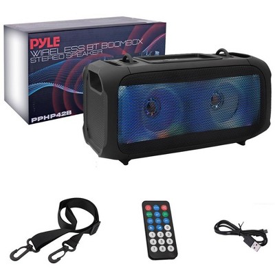 Pyle Bluetooth Portable DJ Party PA Speaker and Microphone Karaoke Sound System with Built In Multicolored LED Lights and Carrying Handle