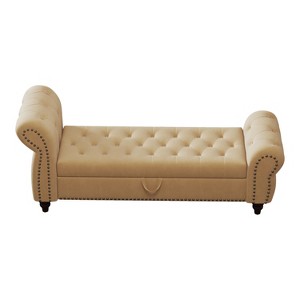 Vynxaria 64.5" Khaki Tufted Ottoman and Bench with Storage for Bedroom - 1 of 4