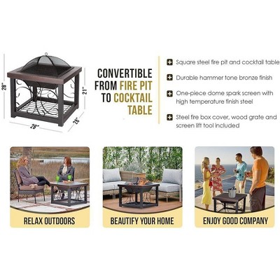 30" Bronze Wood Fire Pit Table with Storage Rack