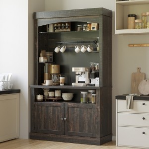 Coffee Bar Cabinet with LED Lights 72" Tall Buffet Cabinet with Storage Farmhouse Kitchen Sideboard Tall Coffee Hutch - 1 of 4