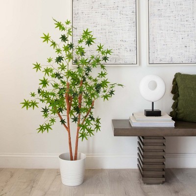 4-Foot Green Artificial Maple Tree in Black Nursery Planter