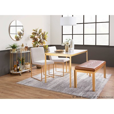 46" Camel Faux Leather Bench with Gold Metal Frame