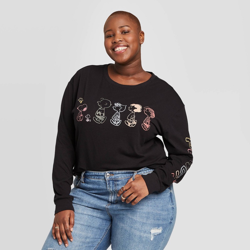 Women's Peanuts Plus Size Long Sleeve Graphic T-Shirt (Juniors') - Black 1X, Beige was $17.99 now $12.59 (30.0% off)