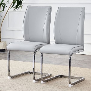 SEVOBAL Dining Chairs Set of 2 High Resilience Luxury PU Material Simple Arch Chair with Arched Metal Silver Leg, Gray, 17.3"*21.6"*39" - 1 of 4