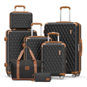 Wooakway Luggage Sets 7 Piece Hard Shell Carry on Suitcase with Spinner Wheels and TSA Lock - 1 of 4