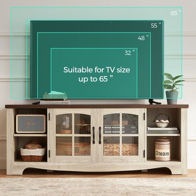 LINSY HOME Farmhouse TV Stand for 65 Inch TV, Wood Entertainment Center with Glass Door, Large TV Console Table for Living Room - Thumbnail 3