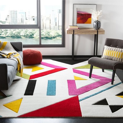 Ivory and Multicolor Geometric Synthetic 8' x 10' Area Rug