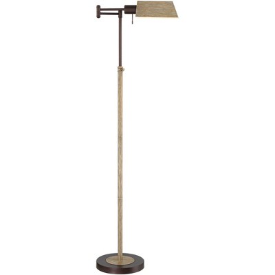 Bronze Adjustable Industrial Pharmacy Floor Lamp with Faux Wood