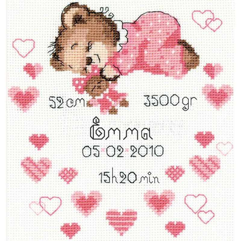 RIOLIS Counted Cross Stitch Kit 7"X9.5"-Girls Birth Announcement (14 Count), 2 of 3