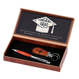 Dicksons W-426 Congrats Grad May He Give You The Desire Of Your Heart Auburn and Silver 7.5 x 3.75 Metal And Wood And Vinyl Pen Key Set With - 1 of 2